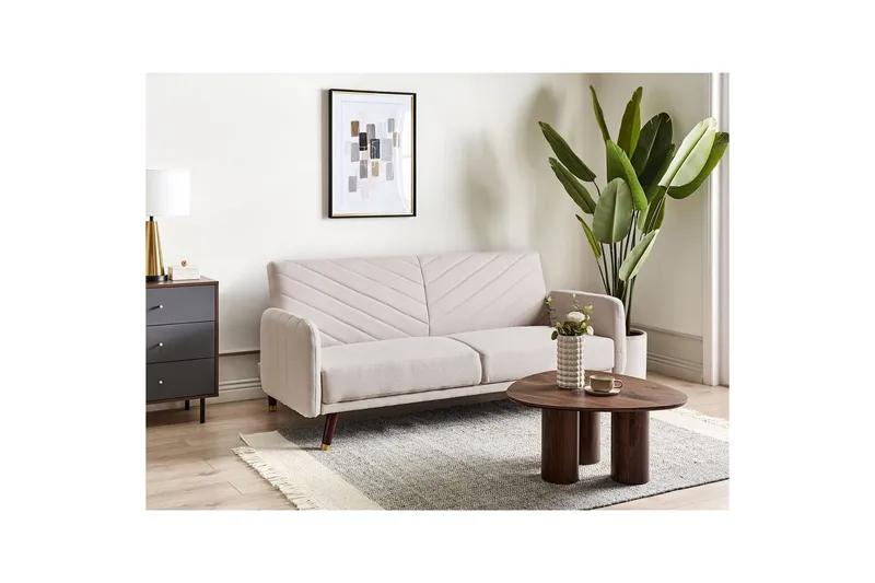 3-sitssoffa Beliani Senja Beige, mörkt trä, guld Beige||Dark colored wood||GOLD - Møbler - Sofaer - Sovesofaer