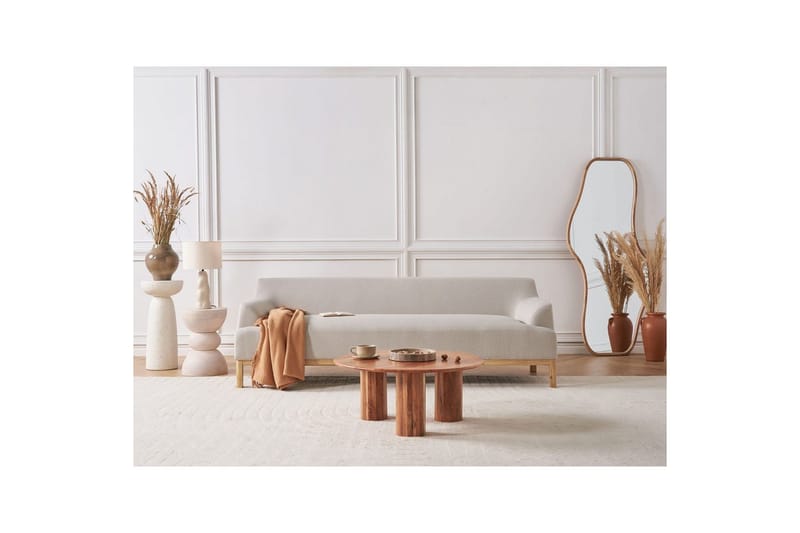 3-sitssoffa Beliani Sosjo Beige, ljust trä Beige||Light colored wood - Møbler - Sofaer - Sofa 3 seter