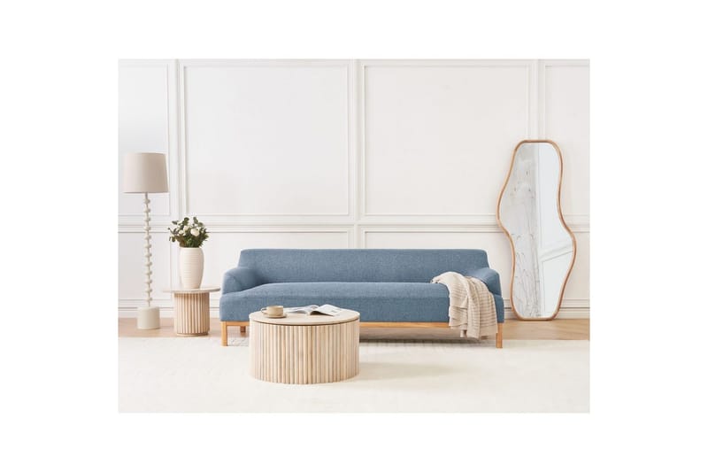 3-sitssoffa Beliani Sosjo Beige, ljust trä blue||Light colored wood - Møbler - Sofaer - Sofa 3 seter
