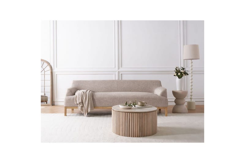 3-sitssoffa Beliani Sosjo Beige, ljust trä Brown||Light colored wood - Møbler - Sofaer - Sofa 3 seter