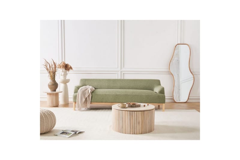 3-sitssoffa Beliani Sosjo Beige, ljust trä Green||Light colored wood - Møbler - Sofaer - Sofa 3 seter