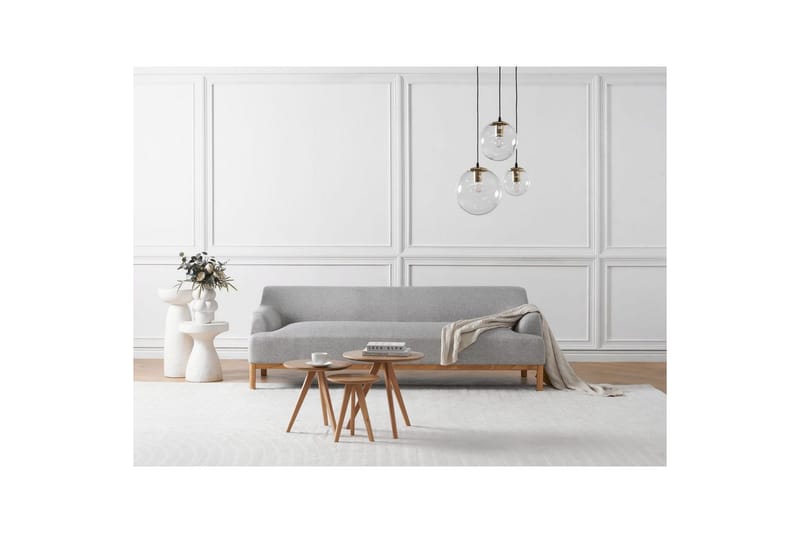 3-sitssoffa Beliani Sosjo Beige, ljust trä Grey||Light colored wood - Møbler - Sofaer - Sofa 3 seter