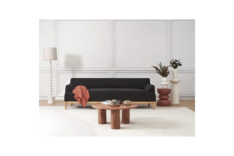 3-sitssoffa Beliani Sosjo Beige, ljust trä NO_BRAND Black||Light colored wood - Møbler - Sofaer - Sofa 3 seter