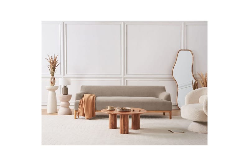 3-sitssoffa Beliani Sosjo Beige, ljust trä Taupe - Møbler - Sofaer - Sofa 3 seter