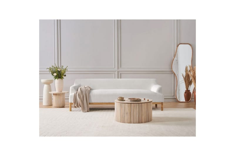 3-sitssoffa Beliani Sosjo Beige, ljust trä White||Light colored wood - Møbler - Sofaer - Sofa 3 seter