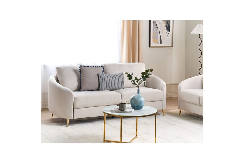 3-sitssoffa Beliani Trosa Beige, guld Beige||GOLD - Møbler - Sofaer - Sofa 3 seter
