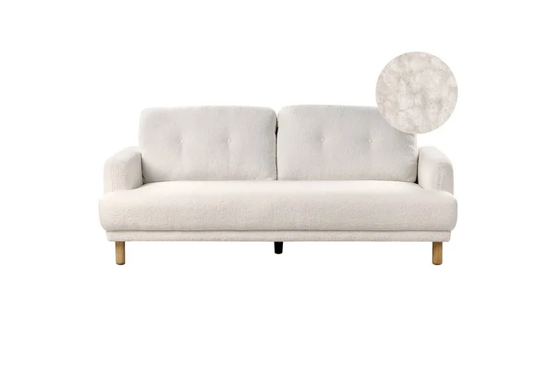 3-sitssoffa Beliani Tuve Beige, ljust trä, Bouclé White||Light colored wood - Møbler - Sofaer - Sofa 3 seter
