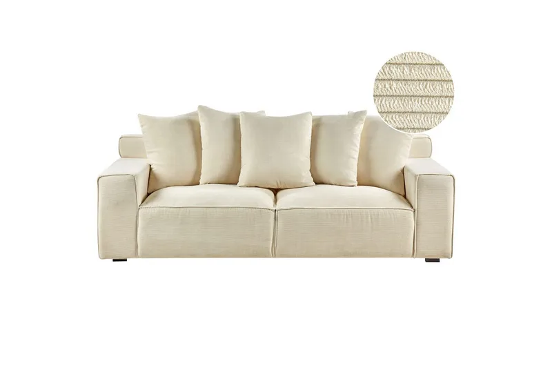 3-sitssoffa Beliani Viskan Beige, Manchestertyg Beige, undefined