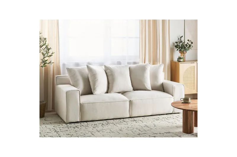 3-sitssoffa Beliani Viskan Beige, Manchestertyg NO_BRAND White - Møbler - Sofaer - Sofa 3 seter