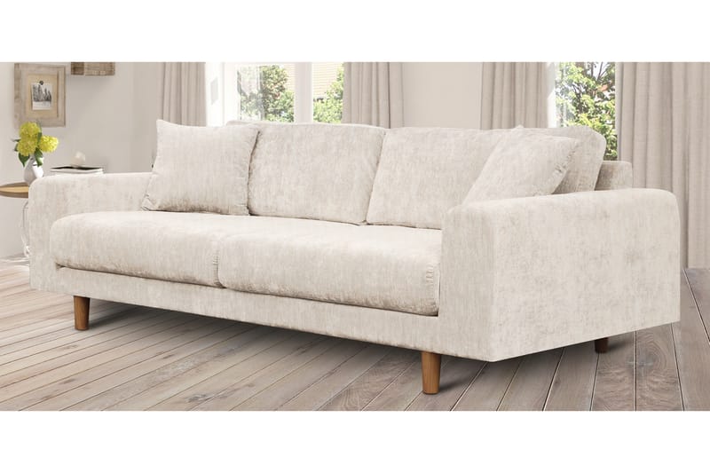Boel 4-seters Fløyelssofa - Beige/Eik - Møbler - Sofaer - 4 seter sofa