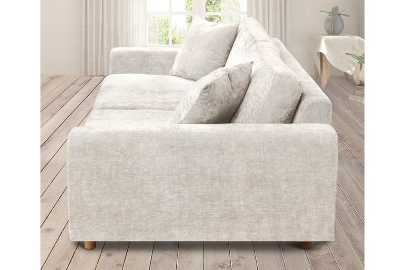 Boel 4-seters Fløyelssofa - Beige/Eik - Møbler - Sofaer - 4 seter sofa