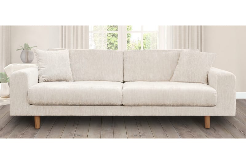 Boel 4-seters Fløyelssofa - Beige/Eik - Møbler - Sofaer - 4 seter sofa