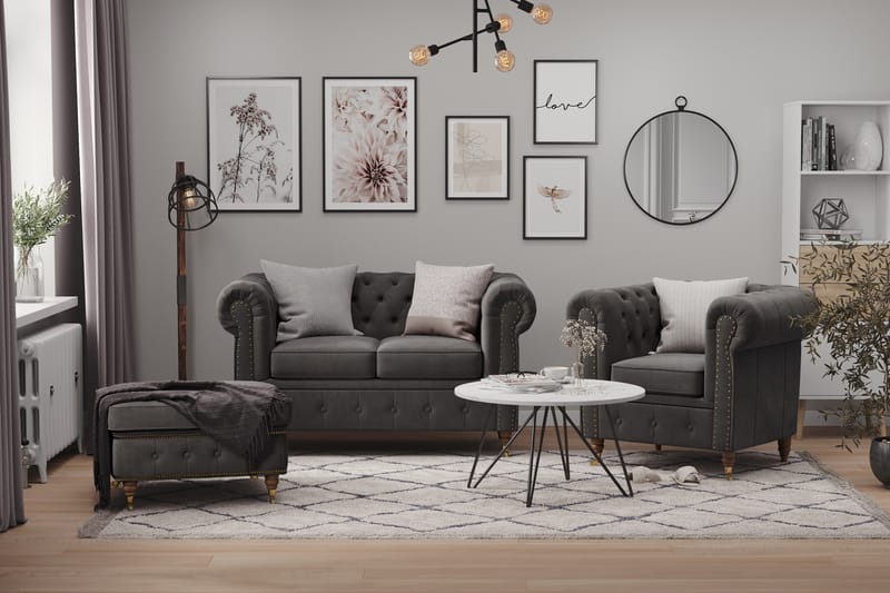 Chesterfield Deluxe 4-seter Sofa - Grå - Møbler - Sofaer - 4 seter sofa