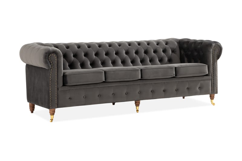 Chesterfield Deluxe 4-seter Sofa - Grå - 4 seter sofa - Chesterfield sofaer