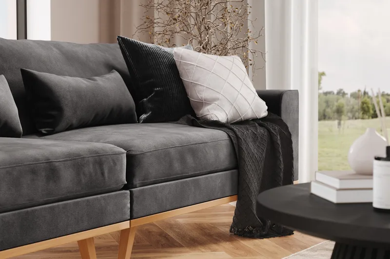 Copenhagen 4-seters Fløyelssofa - Mørk grå - Møbler - Sofaer - 4 seter sofa