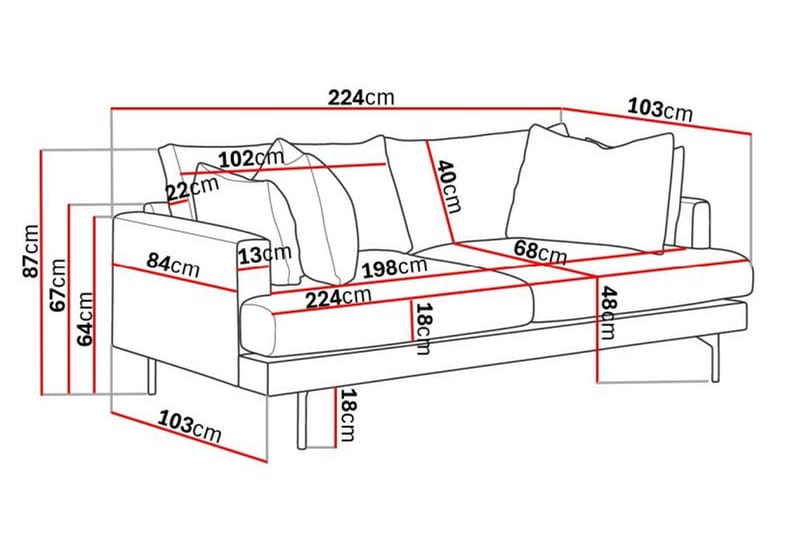 Menard 3-seters Manchestersofa - Mørk grå - Møbler - Sofaer - Sofa 3 seter