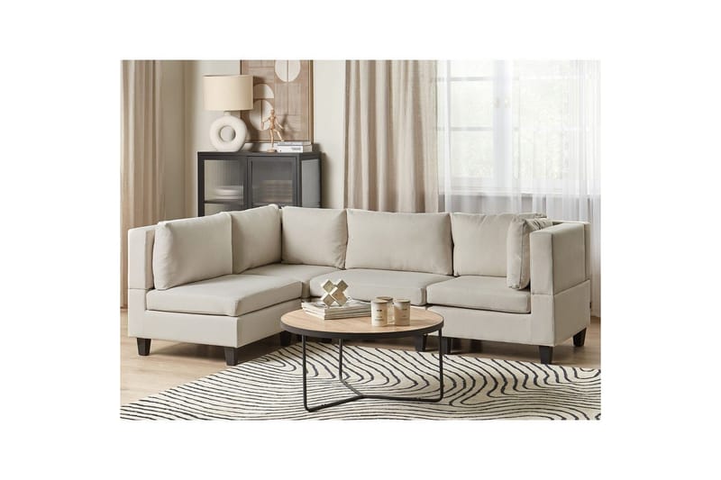 4-sits Hörnsoffa Beliani Unstad Beige/svart, Högervänd, Polyester Beige, Black - Møbler - Sofaer - Modulsofaer - Komplett modulsofa