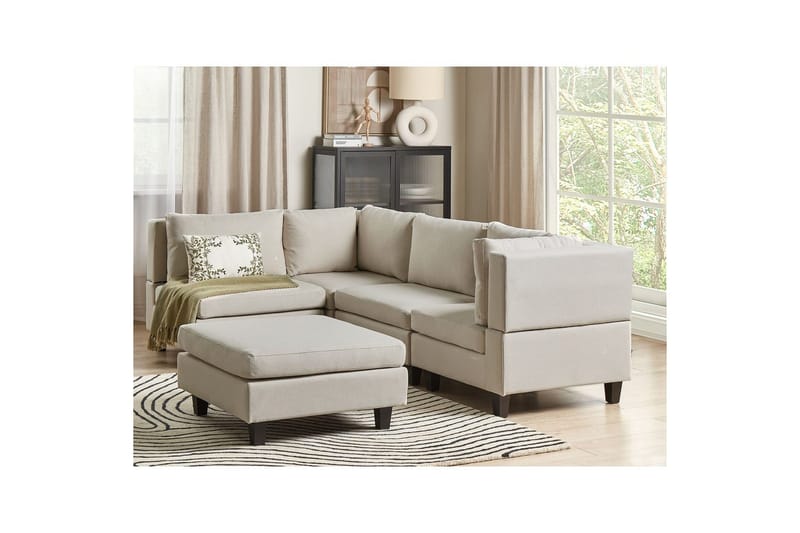 4-sits Hörnsoffa med fotpall Beliani Unstad Beige/svart Beige, Black - Møbler - Sofaer - Modulsofaer - Komplett modulsofa