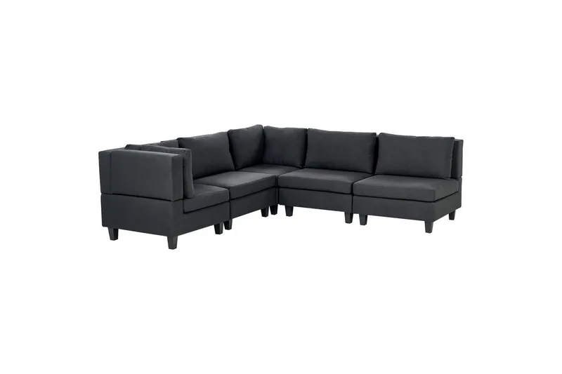 5-sits Hörnsoffa Beliani Unstad Beige/svart, Högervänd, Polyester Black - Møbler - Sofaer - Modulsofaer - Komplett modulsofa