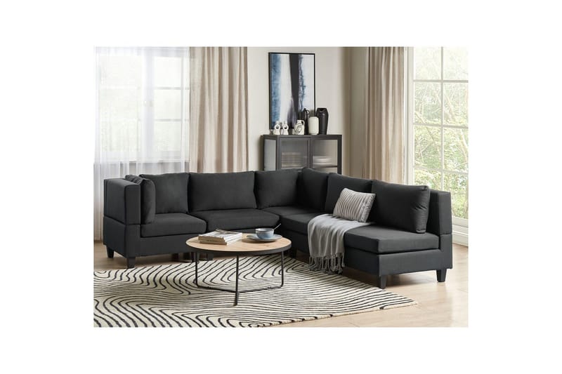 5-sits Hörnsoffa Beliani Unstad Beige/svart, Högervänd, Polyester Black - Møbler - Sofaer - Modulsofaer - Komplett modulsofa