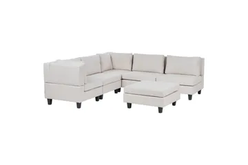 5-sits Hörnsoffa med fotpall Beliani Unstad Beige/svart, Högervänd, Polyester Beige, Black - Møbler - Sofaer - Modulsofaer - Komplett modulsofa
