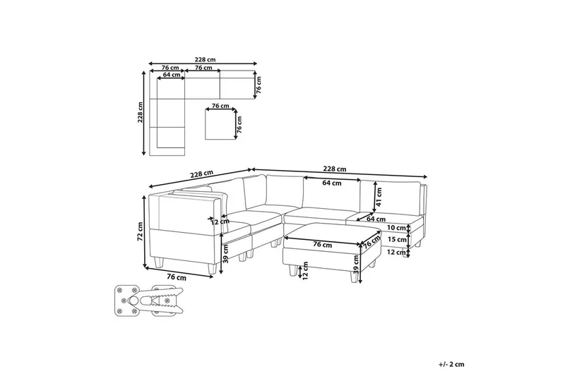 5-sits Hörnsoffa med fotpall Beliani Unstad Beige/svart, Högervänd, Polyester Beige, Black - Møbler - Sofaer - Modulsofaer - Komplett modulsofa