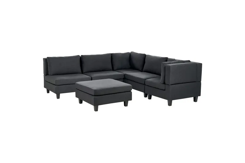 5-sits Hörnsoffa med fotpall Beliani Unstad Blå/Svart, Vänstervänd, Polyester Black, undefined