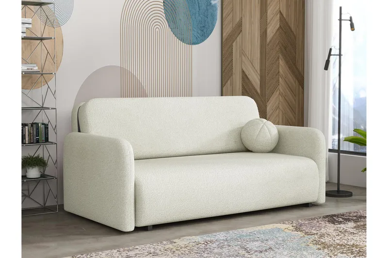 Ajmeri 3-seter Sovesofa 150x196 cm med Oppbevaring i Bouclé, Hvit