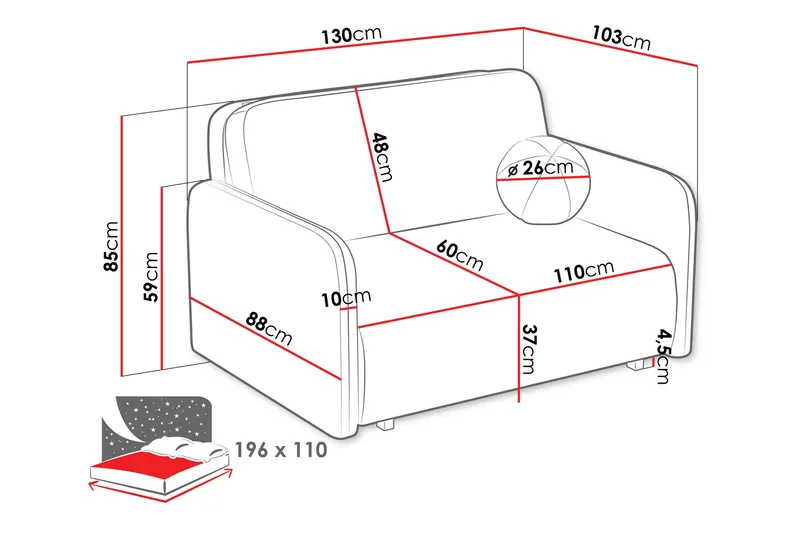 Ajmeri Sovesofa 2-seter i Plysj - Beige - Møbler - Sofaer - Sovesofaer