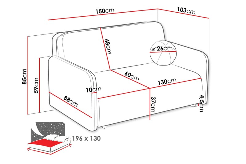 Ajmeri Sovesofa 3-seter i Plysj - Beige - Møbler - Sofaer - Sovesofaer