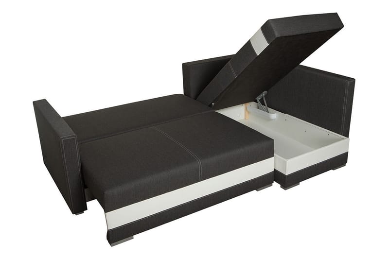 Alba 4-seters Venstrevendt L-formet Sovesofa 143x200 cm med Oppbevaring i Stoff - Grå - Møbler - Sofaer - Sovesofaer
