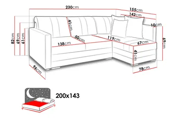 Alba 4-seters Venstrevendt L-formet Sovesofa 143x200 cm med Oppbevaring i Stoff - Grå - Møbler - Sofaer - Sovesofaer