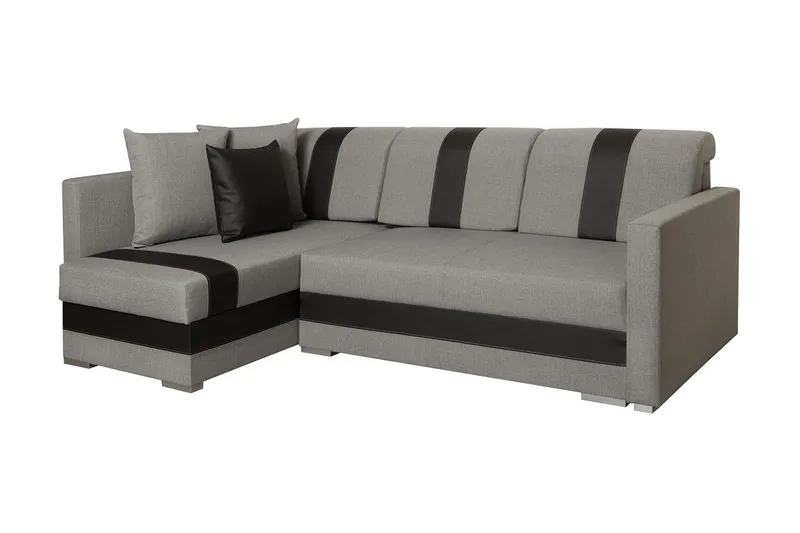 Alba 4-seters Venstrevendt L-formet Sovesofa 143x200 cm med Oppbevaring i Stoff, Grå