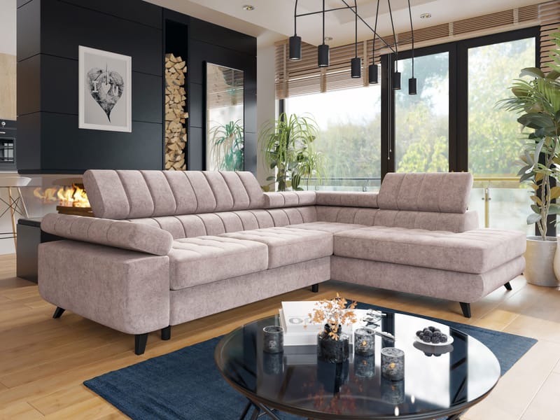 Amshyttan Sovesofa med sjeselong 4-seter - Rosa - Møbler - Sofaer - Sovesofaer