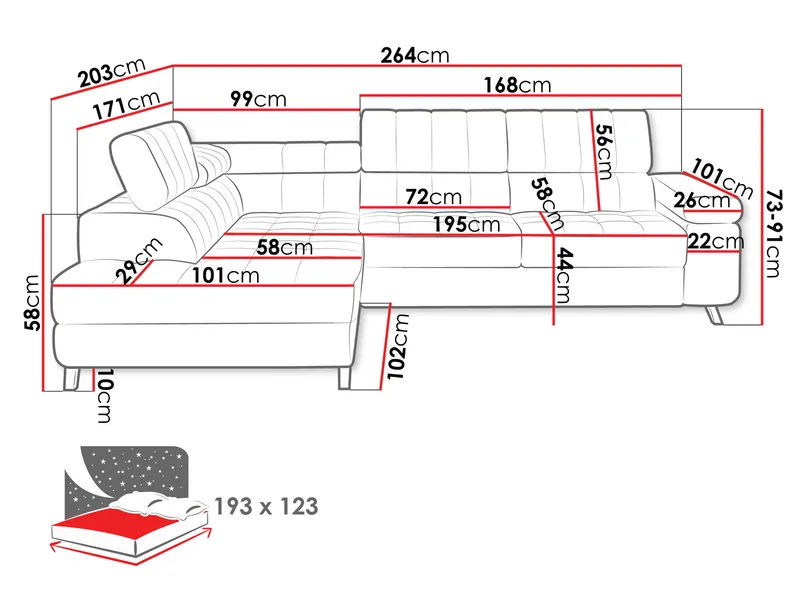 Amshyttan Sovesofa med sjeselong 4-seter - Rosa - Møbler - Sofaer - Sovesofaer