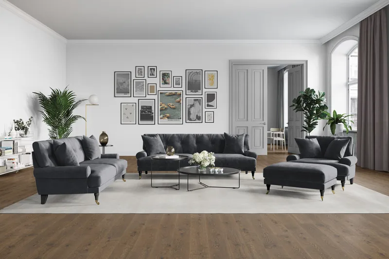 Andrew 3-seters Fløyelssofa - Mørk grå - Møbler - Sofaer - Fløyel sofaer