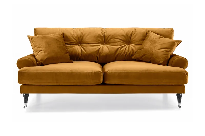 Andrew Sofagruppe 3-seter + 2-seter Sofa + Lenestol + Fotskammel i Fløyel, Mørk gul