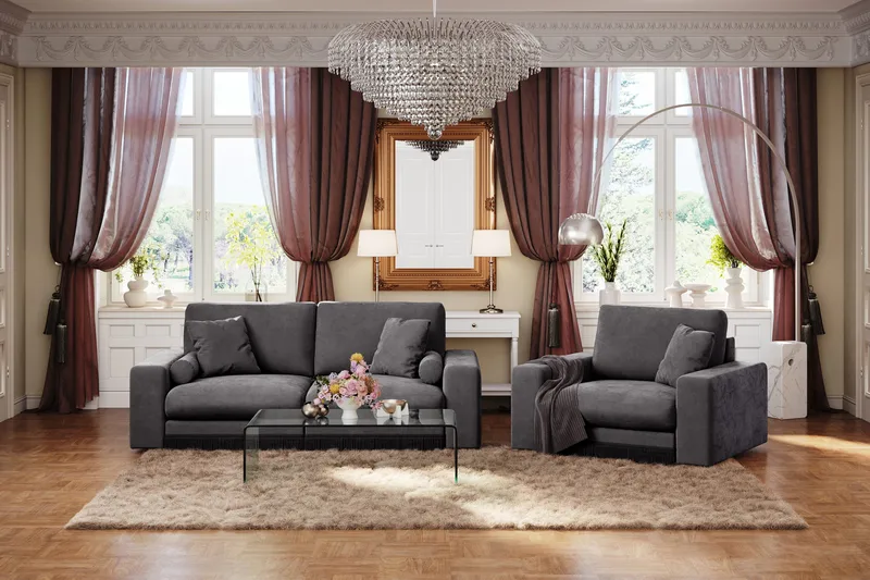 Arken Lyx 3-seter Dyp Sofa i fløyel - Mørkegrå - Møbler - Sofaer - Fløyel sofaer