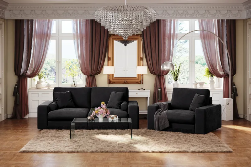 Arken Lyx 3-seter Dyp Sofa i fløyel - Svart - Møbler - Sofaer - Fløyel sofaer