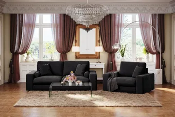 Arken Lyx 3-seter Dyp Sofa i fløyel - Svart - Møbler - Sofaer - Fløyel sofaer
