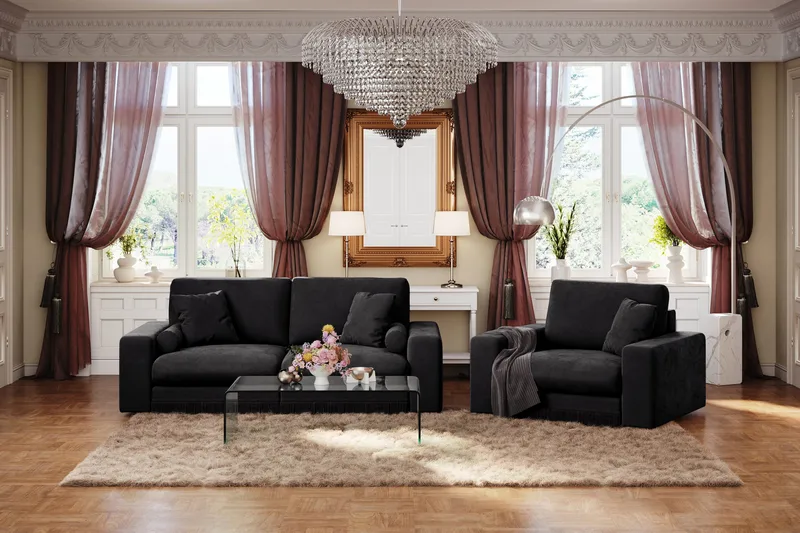 Arken Lyx 3-seter Dyp Sofa i fløyel - Svart - Møbler - Sofaer - Fløyel sofaer