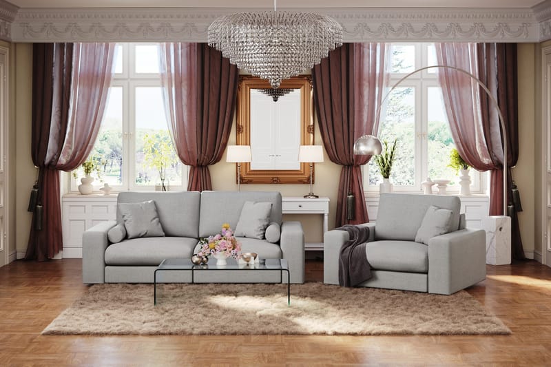 Arken Lyx 3-seter Dyp Sofa i stoff - Lysegrå - Møbler - Sofaer - Sofa 3 seter