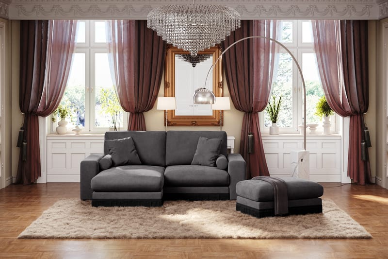 Arken Lyx 3-seter Vendbar L-formet Dyp Divansofa i fløyel - Mørkegrå - Møbler - Sofaer - Sofa med sjeselong