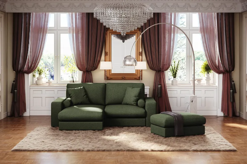 Arken Lyx 3-seter Vendbar L-formet Dyp Divansofa i stoff - Grön - Møbler - Sofaer - Sofa med sjeselong