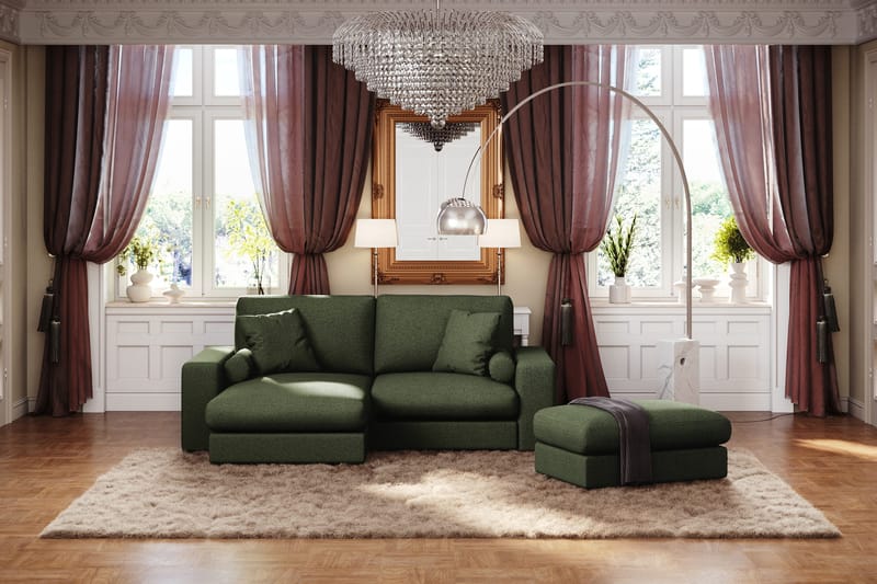 Arken Lyx 3-seter Vendbar L-formet Dyp Divansofa i stoff - Grön - Møbler - Sofaer - Sofa med sjeselong