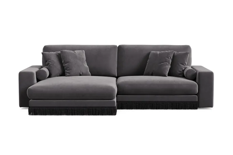 Arken Lyx 4-seter Vendbar L-formet Dyp Divansofa i fløyel, Mørkegrå