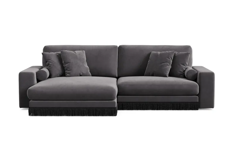 Arken Lyx 4-seter Vendbar L-formet Dyp Divansofa i fløyel - Mørkegrå - Møbler - Sofaer - Sofa med sjeselong