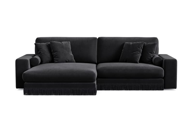 Arken Lyx 4-seter Vendbar L-formet Dyp Divansofa i fløyel - Svart - Møbler - Sofaer - Sofa med sjeselong