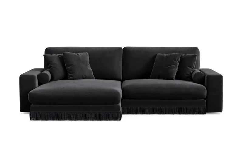 Arken Lyx 4-seter Vendbar L-formet Dyp Divansofa i fløyel - Svart - Møbler - Sofaer - Sofa med sjeselong