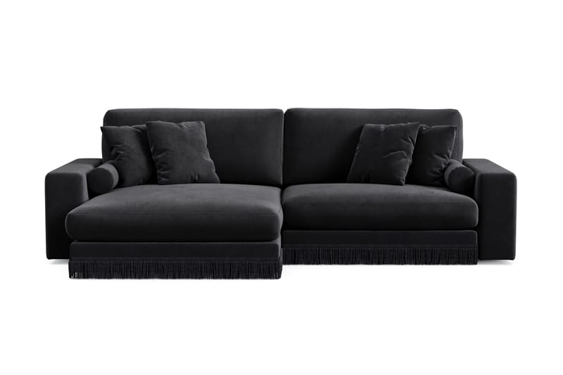 Arken Lyx 4-seter Vendbar L-formet Dyp Divansofa i fløyel - Svart - Møbler - Sofaer - Sofa med sjeselong